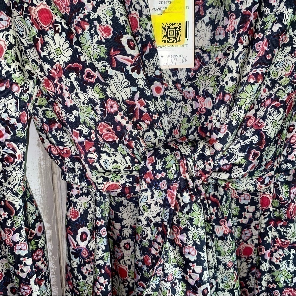 NWT Cinq à Sept Quin Floral Tie Midi Dress Size 6 - Picture 5 of 8